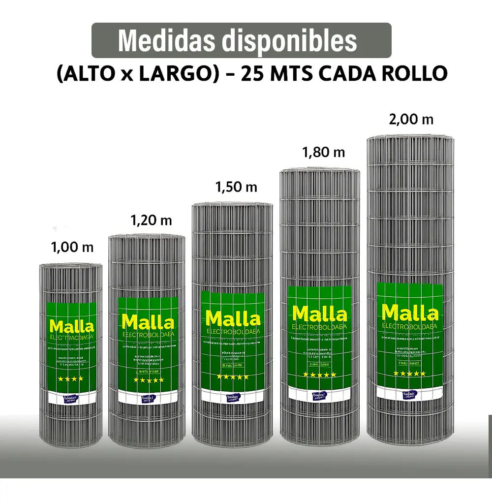 Tejido malla electrosoldada galvanizada rollo 1.0m x25 mts alumino