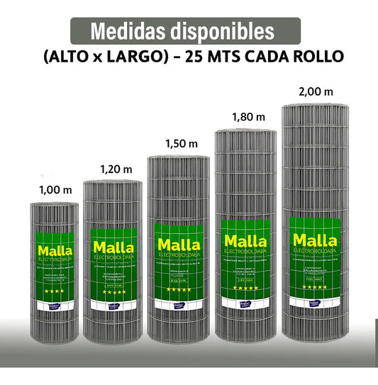Tejido malla electrosoldada galvanizada rollo 1.0m x25 mts alumino