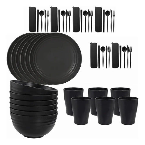 Juego De Vajilla De Plástico Ecológico 48 Piezas Negro