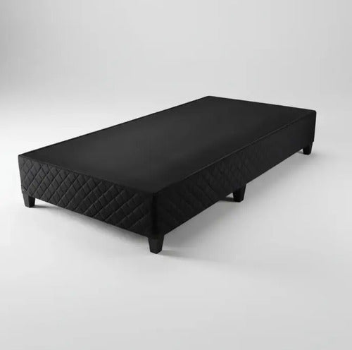 Sommier Box Capitoneado Una Plaza Colchón De Espuma 17d Color Negro