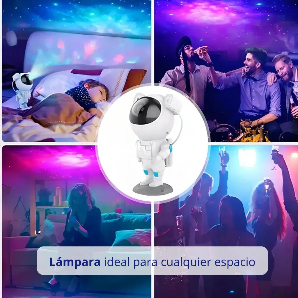 Lampara astronauta proyector de noche galaxia colores