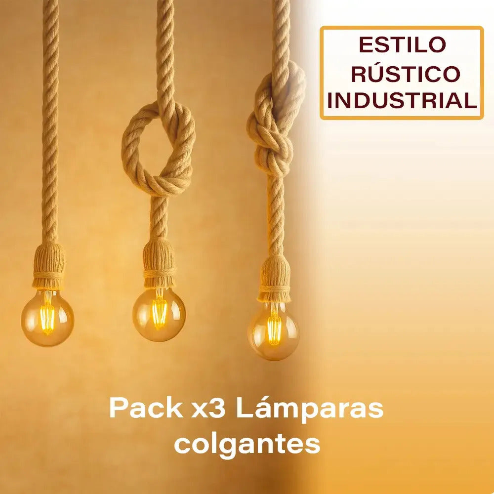 Lampara colgante de techo cuerda rustica industrial marrón