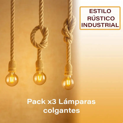 Lampara colgante de techo cuerda rustica industrial marrón