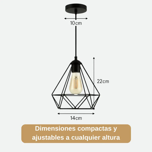 Lampara Colgante Jaula Diamante Led + Bombita Negro
