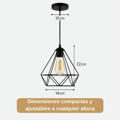 Lampara Colgante Jaula Diamante Led + Bombita Negro