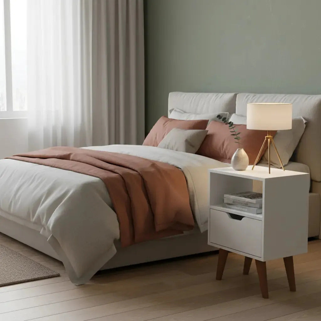 Mesa de luz dormitorio nórdica 1 cajón Grecia