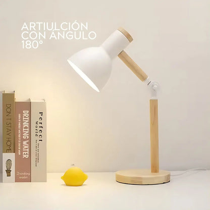 Lampara de escritorio portatil nordica madera y metal