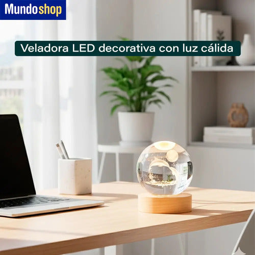Veladora Bola De Cristal Con Luz Led Diseño Delfín 8cm Blanco