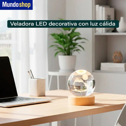 Veladora Bola De Cristal Con Luz Led Diseño Delfín 8cm Blanco