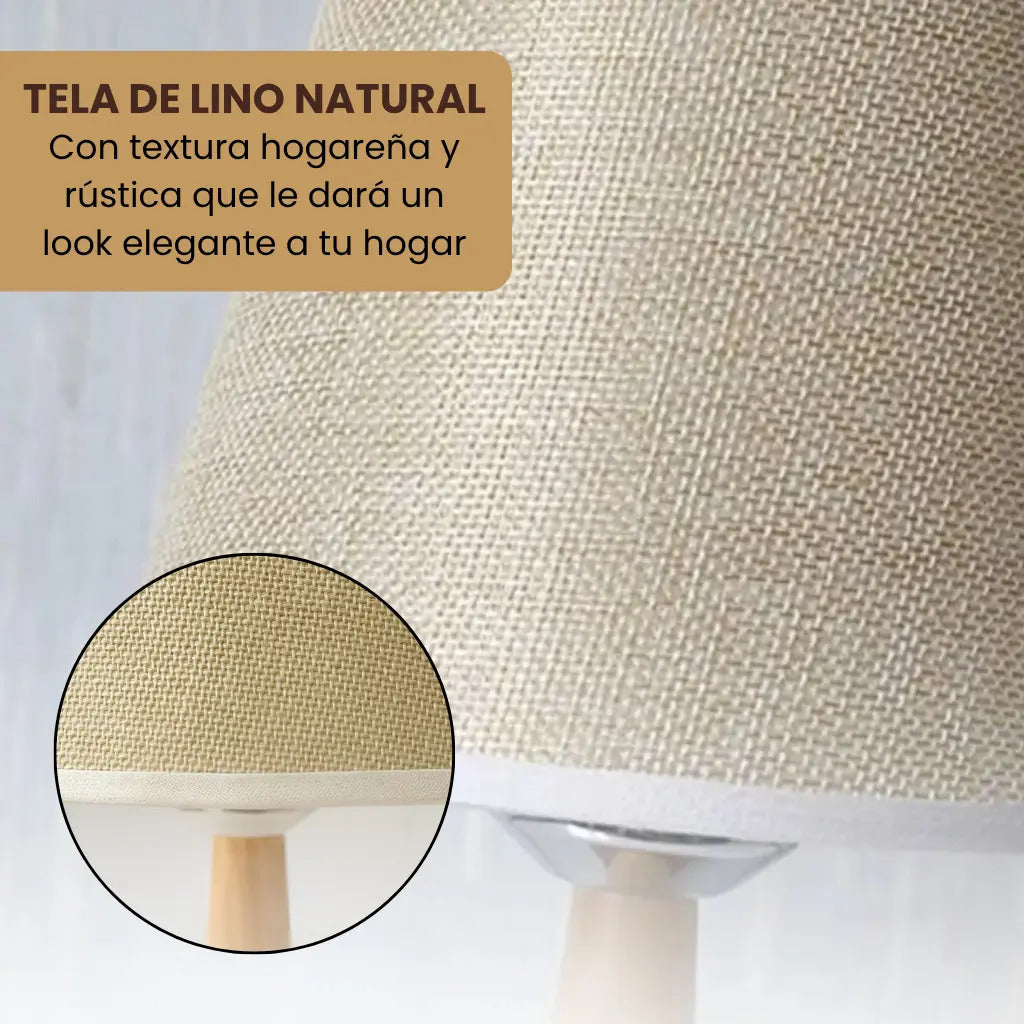 Lampara portatil de mesa velador nordica madera y lino cali marrón claro amarillo