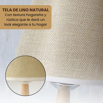 Lampara portatil de mesa velador nordica madera y lino cali marrón claro amarillo