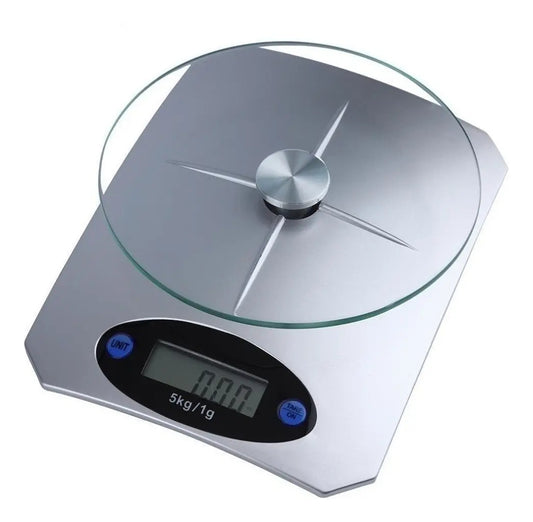 Balanza cocina digital precisión 1g-5kg vidrio pantalla gris