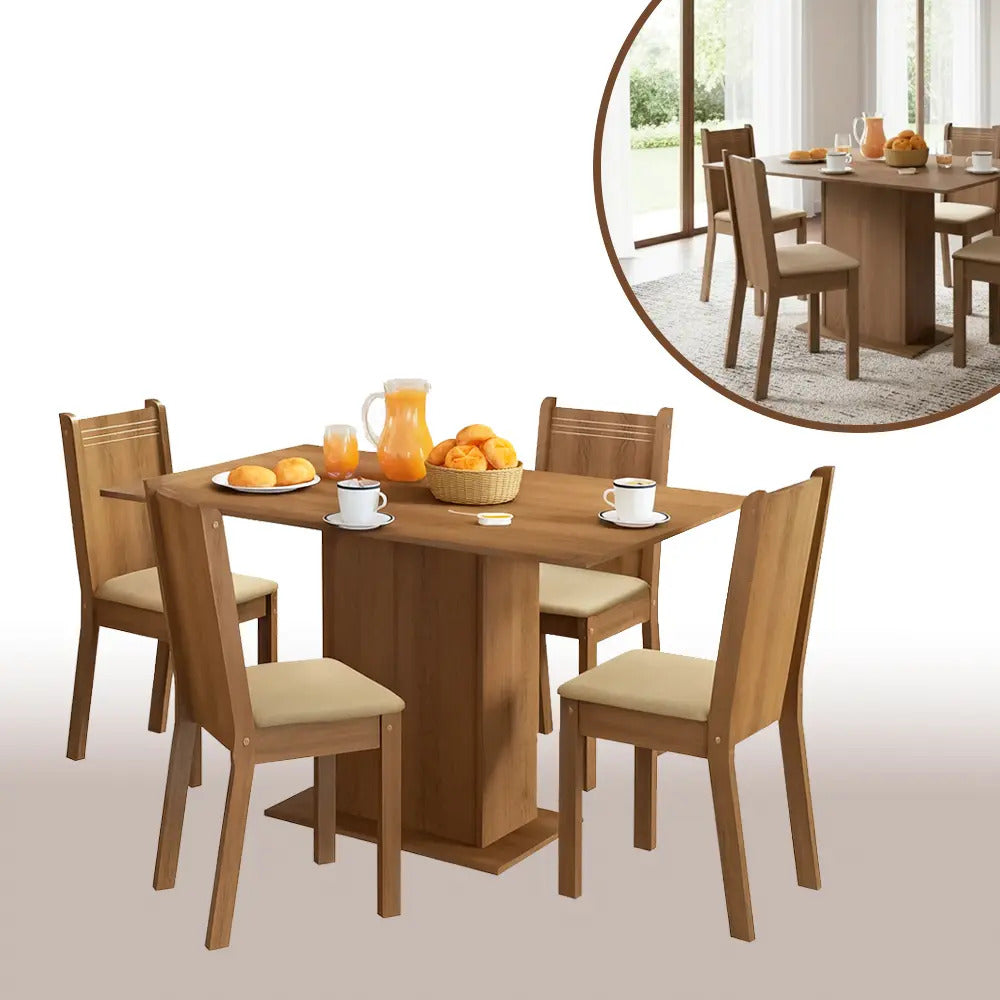Juego de comedor 4 sillas mesa comedor tapizado Lexi