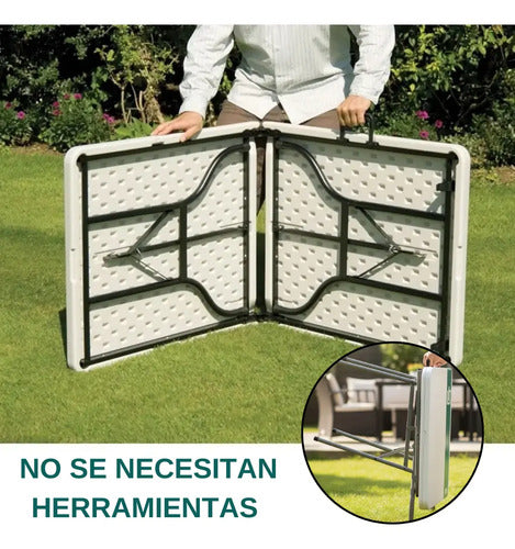 Mesa Plegable Tipo Valija Portable Plástica 180cm Blanca Blanco