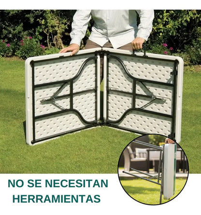 Mesa Plegable Tipo Valija Portable Plástica 180cm Blanca Blanco