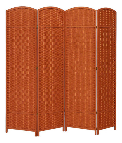 Biombo Separador Ambiente 4 Hojas Madera Moderno Natural Lisa Marrón