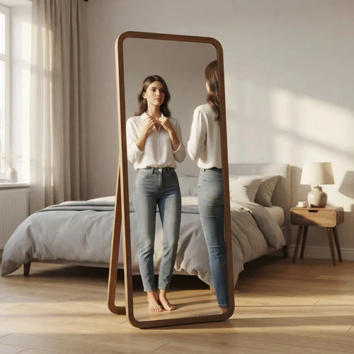 Espejo De Pie Rectangular Cuerpo Entero Marco Madera 160cm Marrón Oscuro
