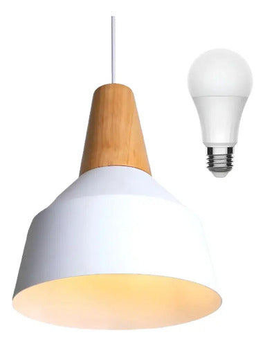 Lampara Colgante De Techo Metal Y Madera Diseño Nordico