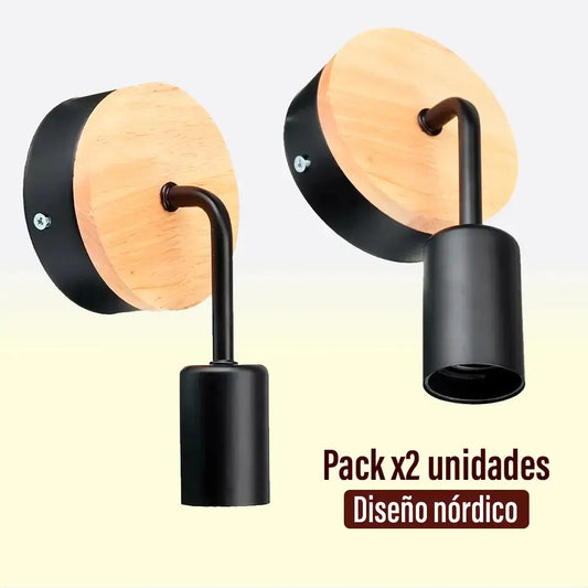 Pack x2 aplique pared nordico metal madera vintage