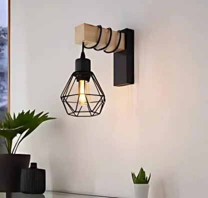 Aplique de pared colgante vintage diamante madera LED deco