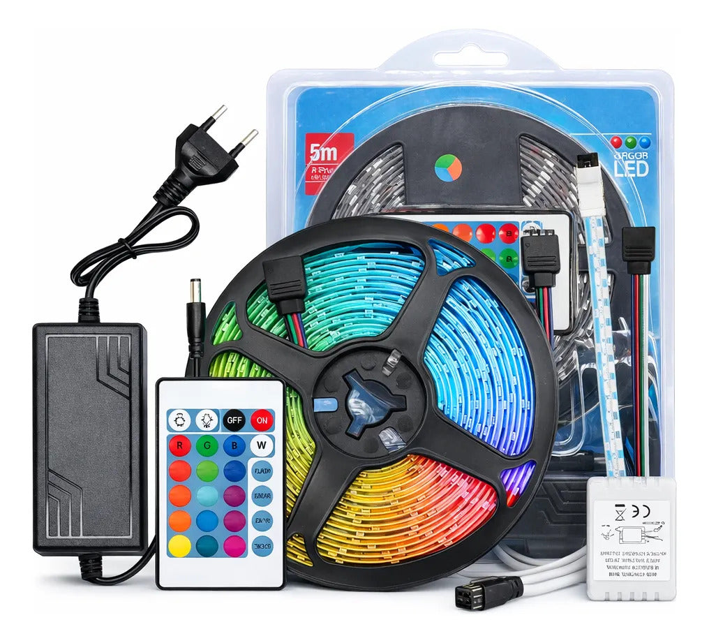 Tira luces LED RGB 5m decorativa control autoadhesiva RGB