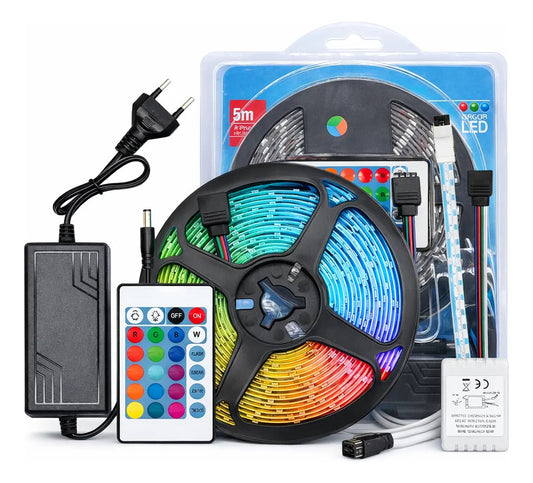 Tira luces LED RGB 5m decorativa control autoadhesiva RGB