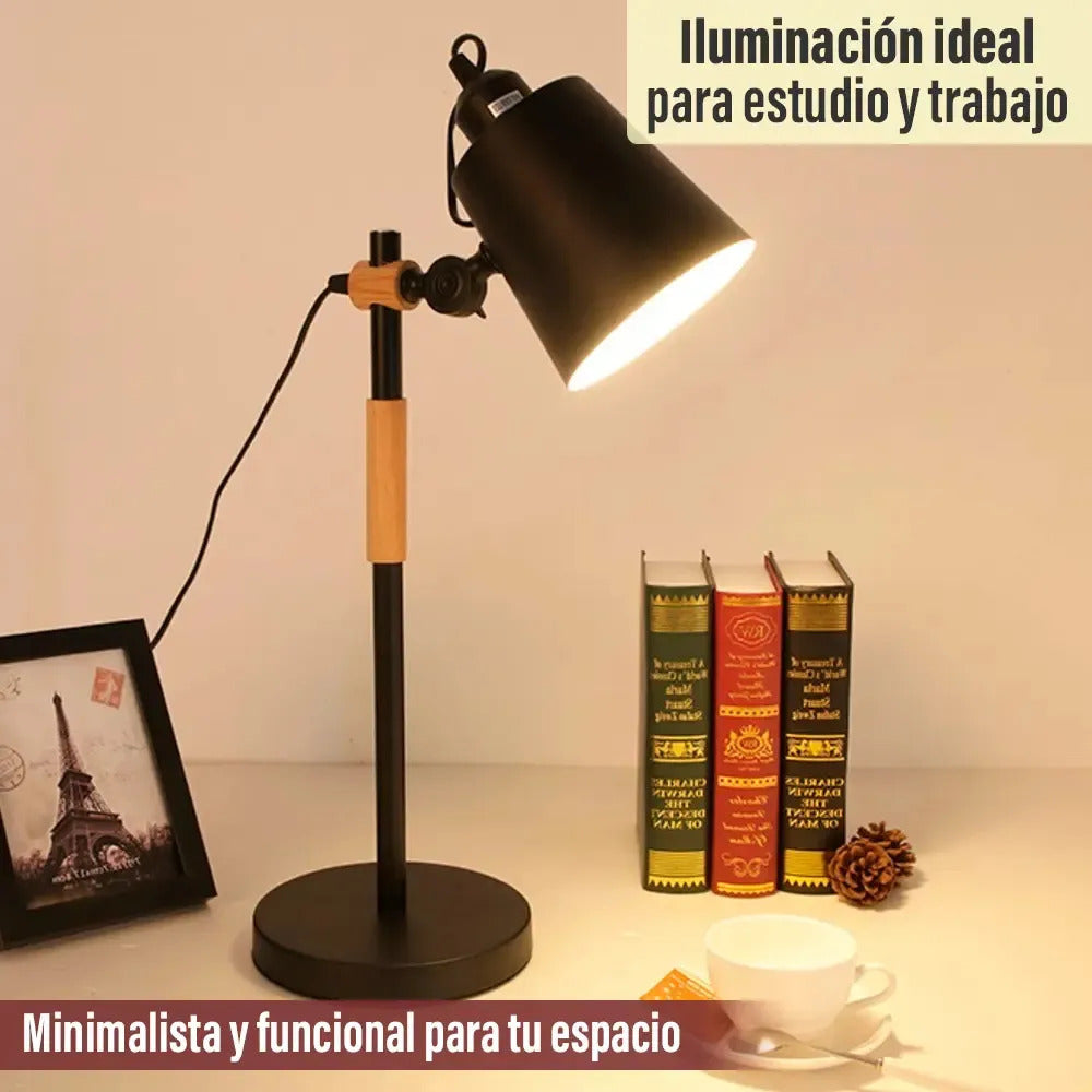 Lampara escritorio portátil nórdica metal madera ajustable