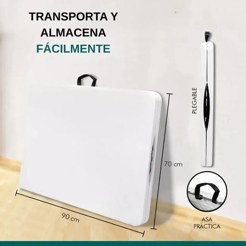 Mesa Plegable Tipo Valija Portable Plástica 180cm Blanca Blanco
