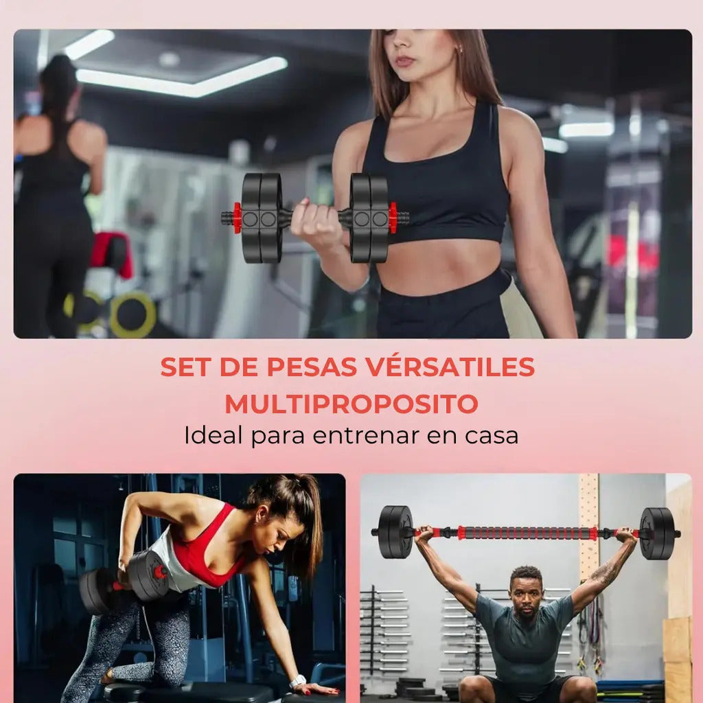 Set mancuerna Bosco ajustable + barra 20 kg total