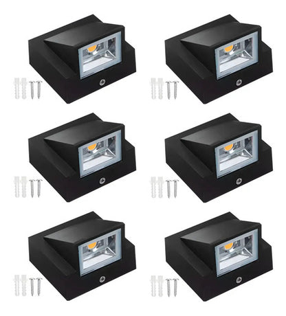 Pack X 6 Aplique Exterior Jardin Con Led 3w Luz Metal Negro