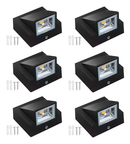 Pack X 6 Aplique Exterior Jardin Con Led 3w Luz Metal Negro