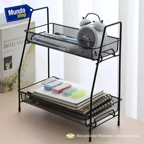 Organizador De Metal 2 Bandejas Multiuso Ms Negro