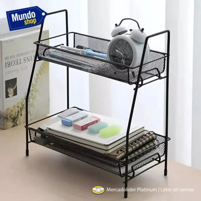 Organizador De Metal 2 Bandejas Multiuso Ms Negro