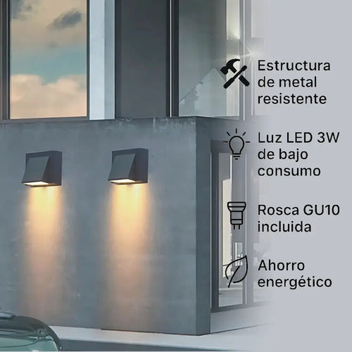 Pack X 3 Aplique Exterior Jardin Con Led 3w Luz Metal Negro