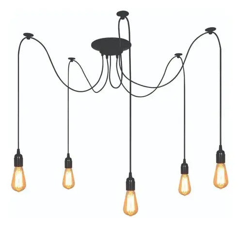 Luminaria techo tipo araña vintage 5 brazos negro