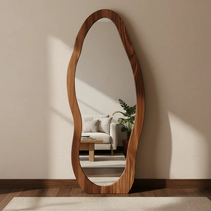 Espejo Irregular Símil Madera Diseño Minimalista 160cm Marrón Oscuro