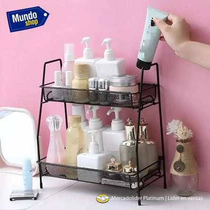 Organizador De Metal 2 Bandejas Multiuso Ms Negro