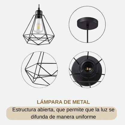 Lampara Colgante Jaula Diamante Led + Bombita Negro