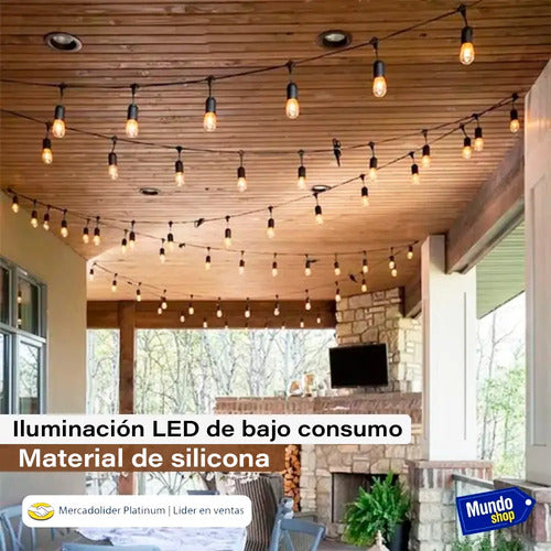 Guirnalda Guia Luces Jardin Lamparitas Led E27 Reforzadas Blanco Cálido