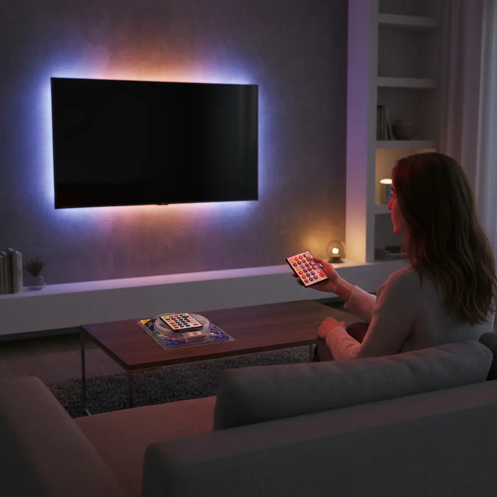 Tira luces LED RGB 5m decorativa control autoadhesiva RGB