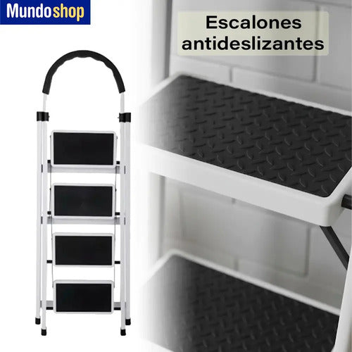 Escalera De Aluminio Tijera 4 Escalones Antideslizante Color Blanco Y Negro Blanco/negro