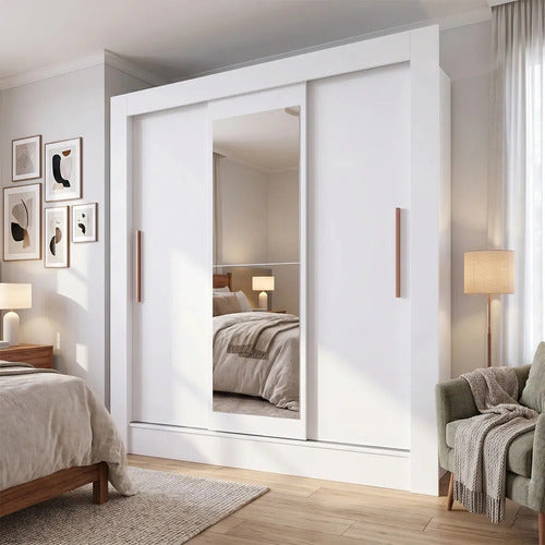 Ropero 3 Puertas Corredizas Bariloche Dormitorio Con Espejo Color Blanco