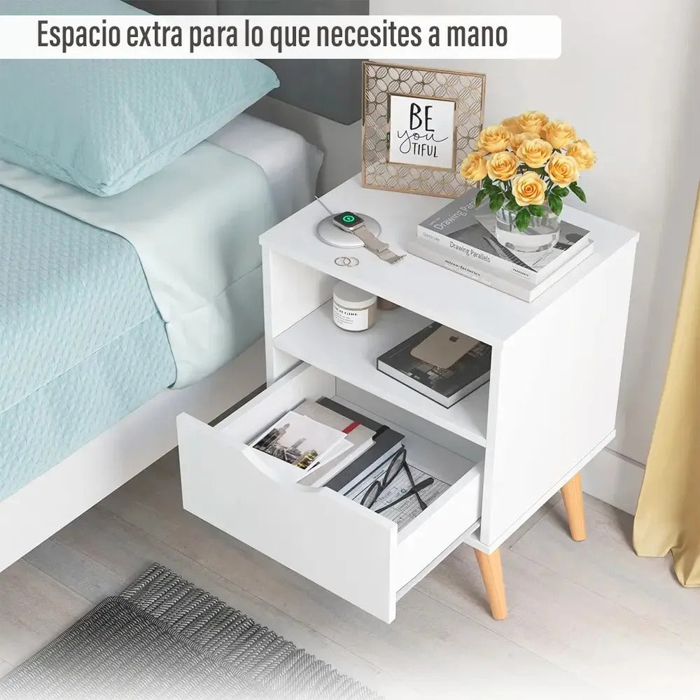 Mesa de luz dormitorio nórdica 1 cajón Grecia