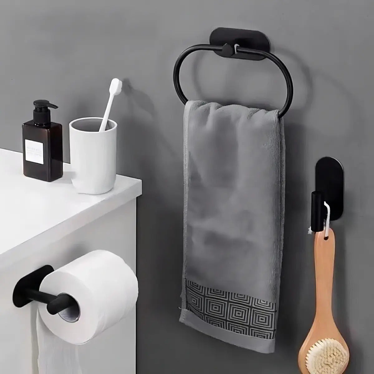 Set de baño 4 piezas acero inoxidable montaje en pared