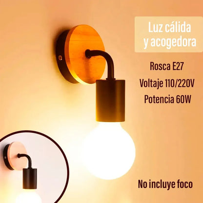 Pack x2 aplique pared nordico metal madera vintage