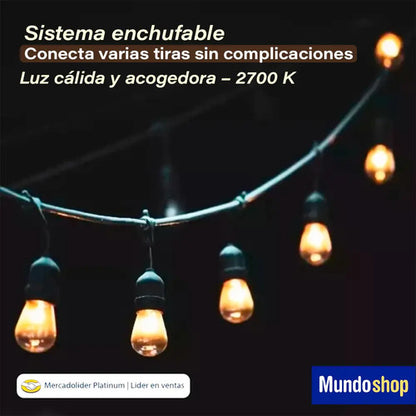 Guirnalda Guia Luces Jardin Lamparitas Led E27 Reforzadas Blanco Cálido