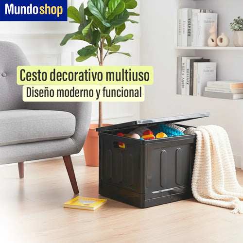 Canasto Caja Multiuso Plegable 75 Litros Apilable Negro