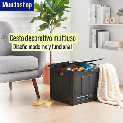 Canasto Caja Multiuso Plegable 75 Litros Apilable Negro
