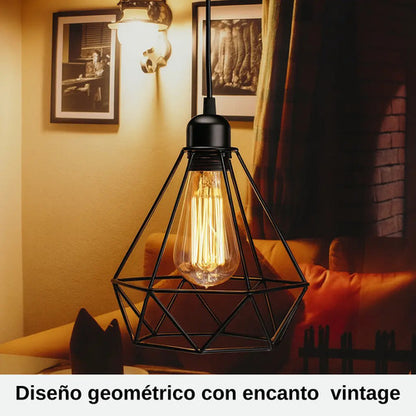 Lampara Colgante Jaula Diamante Led + Bombita Negro