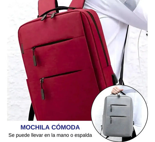 Mochila C/ Usb. Porta Laptop Cierres Color Rojo Liso